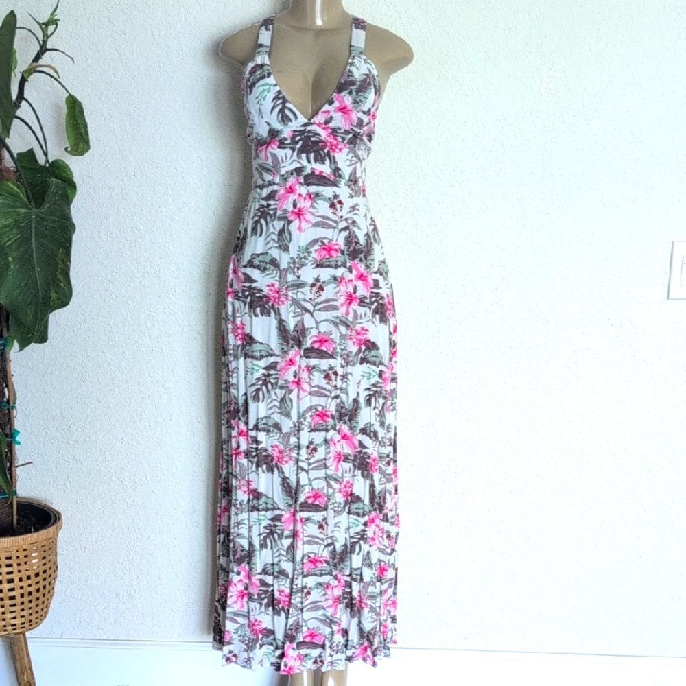 Floral Halter Maxi Dress - Pink and Gray Small - Picture 5 of 11